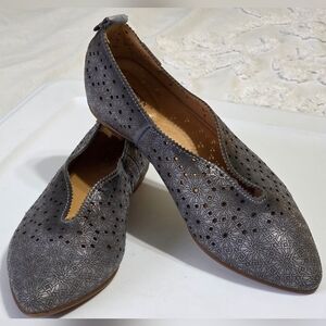 Pikolinos La Marina Metallic Blue Grey Perforated Leather Laser Cut Sz 36 Boho